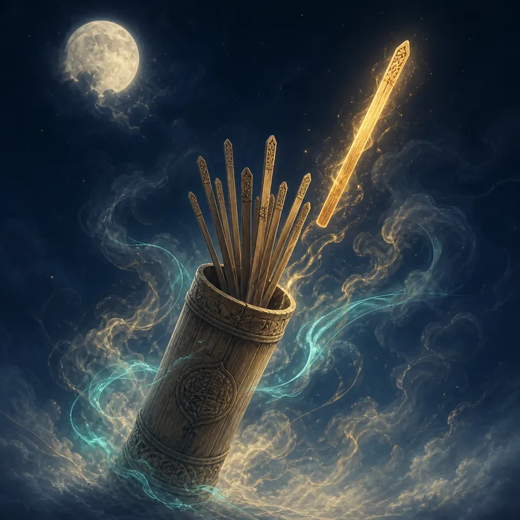 Bamboo fortune stick canister with a glowing stick rising